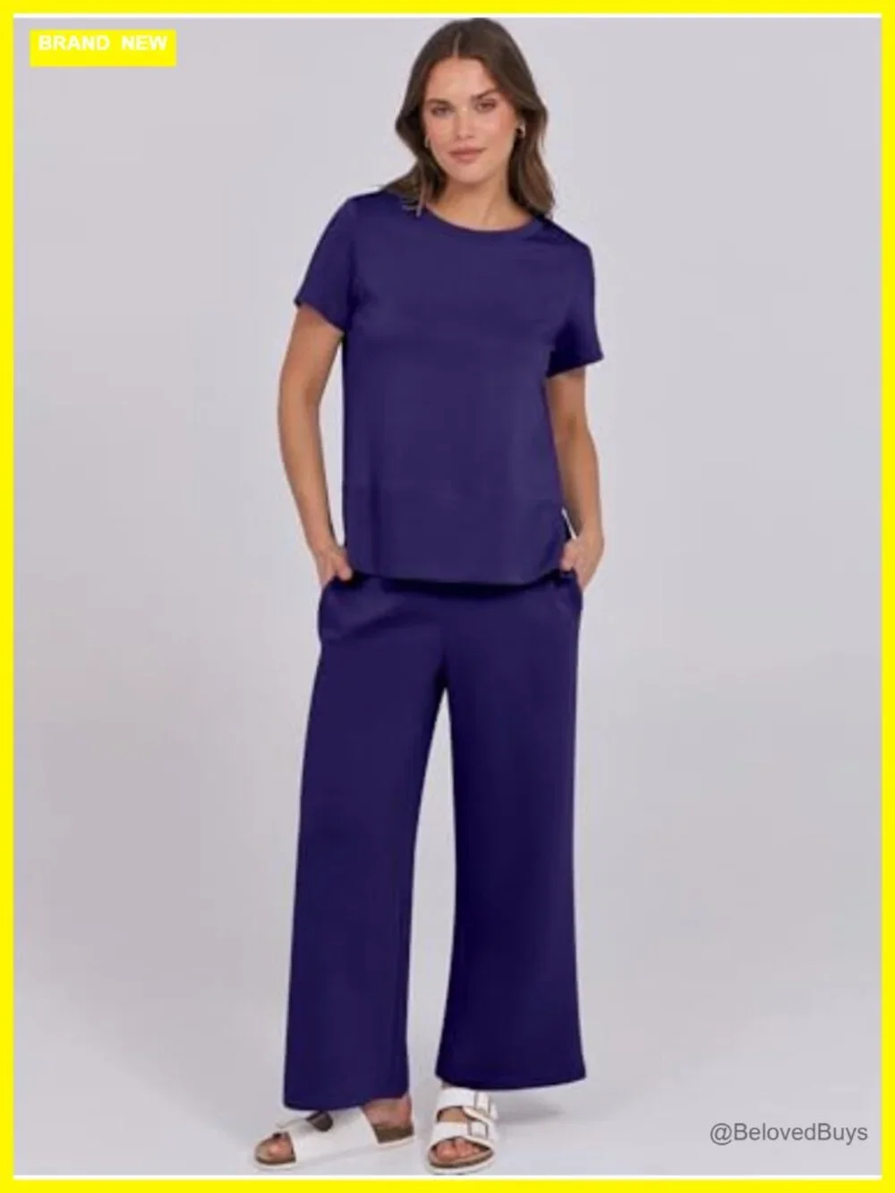 2 Piece Lounge Set Short Sleeve Wide Leg Casual Matching Tracksuit